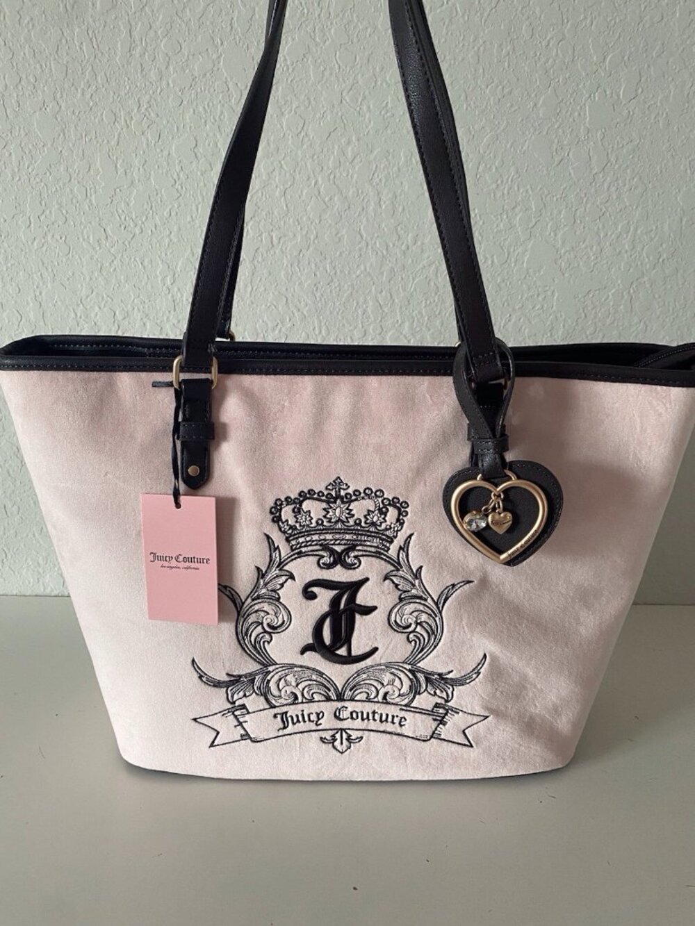 Juicy Couture Need More Juicy Tote In Pink Clay Embroidered W/Charm Retro NEW